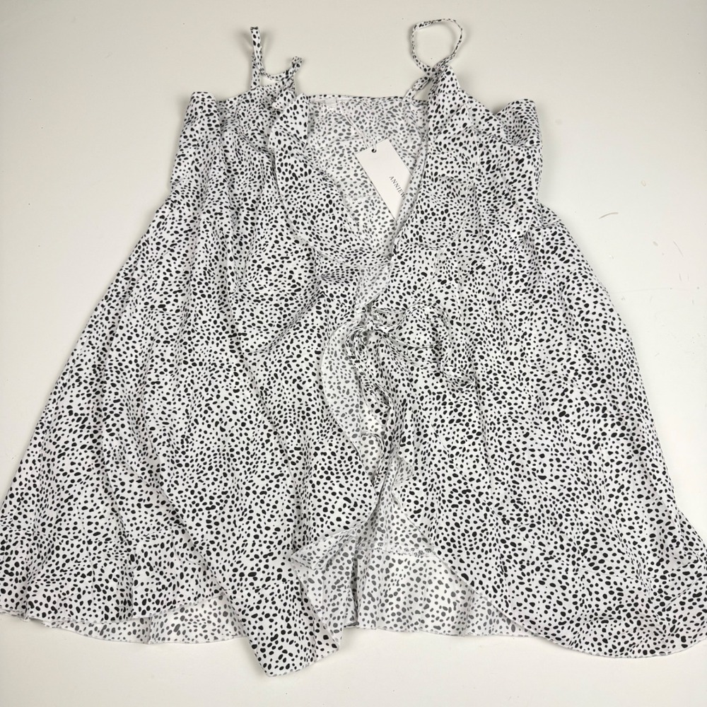 AnnieWear Dalmatian Wrap Cover Up Tank Top Cardigan Top Ruffle V-Neck XL NWT